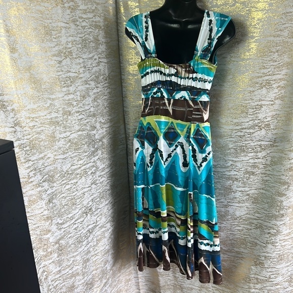 Vintage🧚‍♀️ Frank Lyman Design Blue Abstract Print Summer Dress Size 4 - Picture 7 of 12